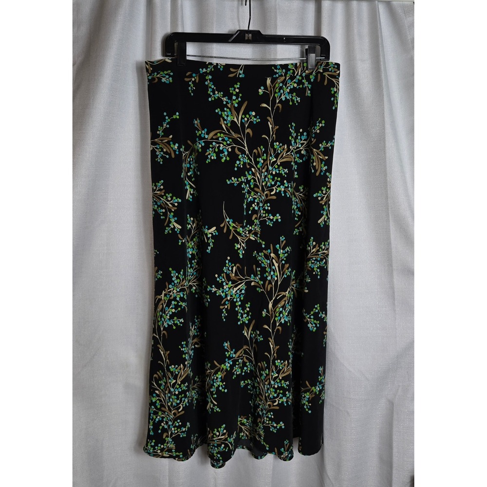 Y2K‎ Dressbarn Woman Floral Print Black Midi Skirt Elastic Waist Size 16W